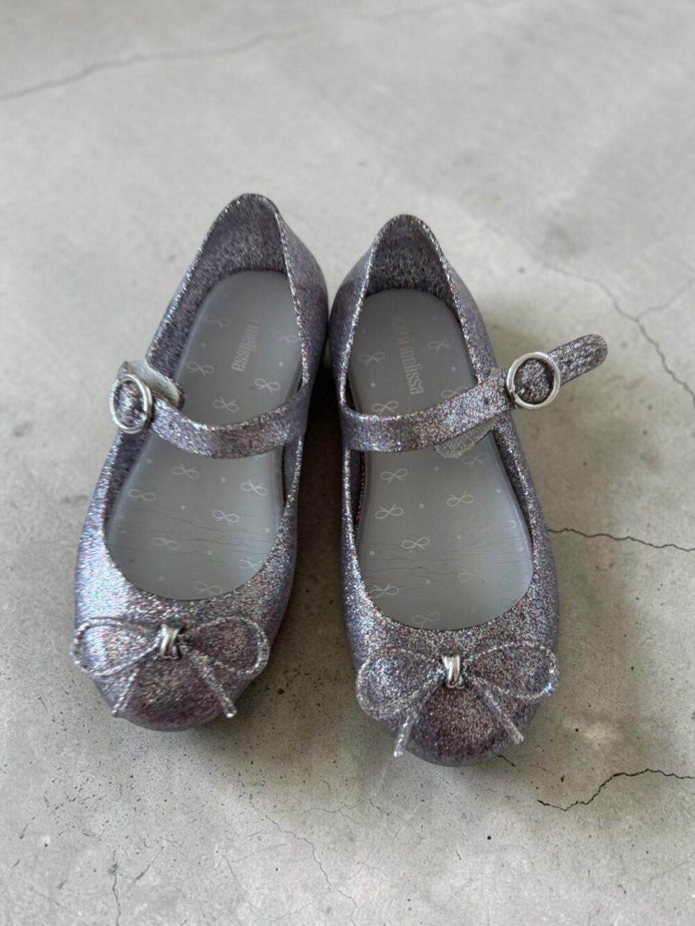 MINI MELISSA Silver Glitter Mary Janes Flats Size 10